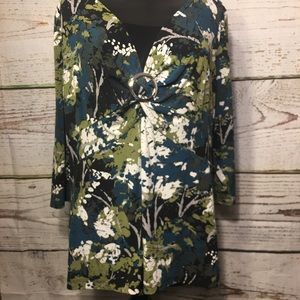 EAST 5TH Teal/Black Gathered Top 1X